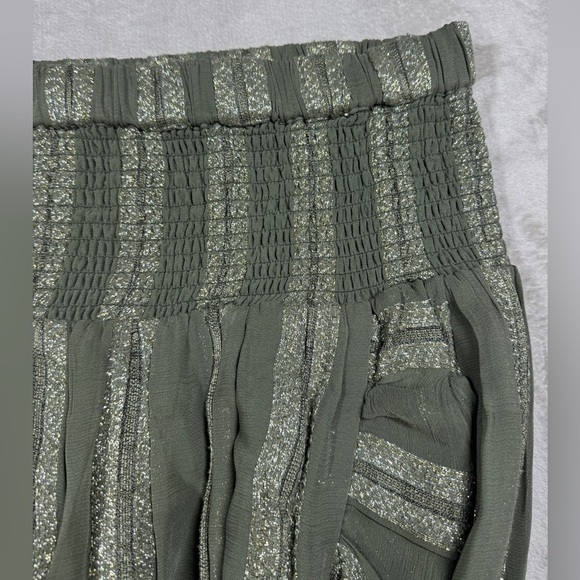 Misa LA Sedona Green Metallic Striped High Low Ruffle High Slit Maxi Skirt Small - Picture 7 of 17